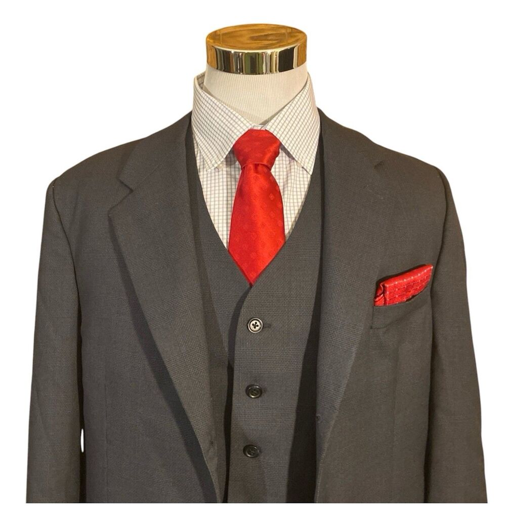 Elegant 3 Piece Suit Men’s 44 Wool Black Glen plaid Houndstooth Canada Made